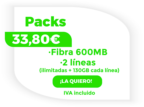 Tarifa de fibra y móvil con fibra simetrica de 500mB y 2 líneas móviles por 100gb+ilimitadas por 33,80€